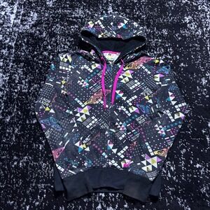 Roxy Womens Y2K Surf AOP Full Zip Hoodie Black Neon Sherpa Lined Hood Medium